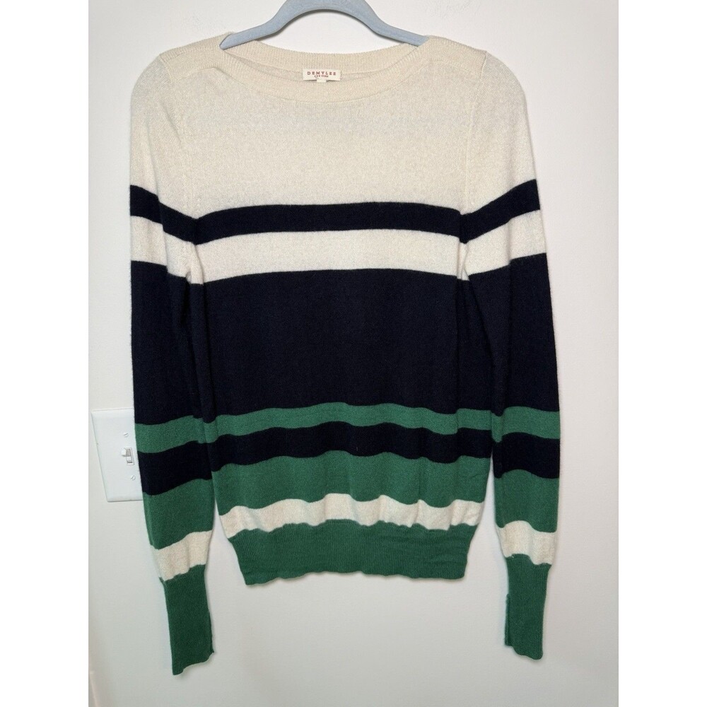 DEMYLEE NEW YORK cashmere sweater size M Nautical Striped Blue Green Cream
